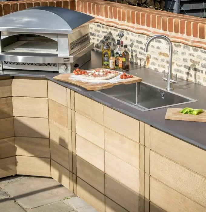 Outdoor Kitchen with pizza oven and sink