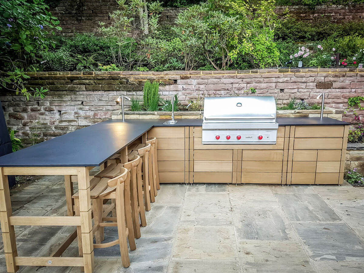 L Shaped outdoor kitchen